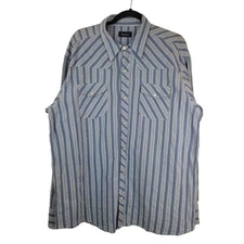 True Grit Men's Blue Striped Pearl Snap W/ Pockets Button Up Shirt Sz XL