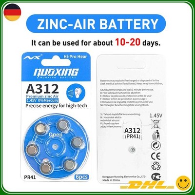 60x NUOXING Blister Mercury Free Hörgerätebatterien Zinc-Air Activair PR41