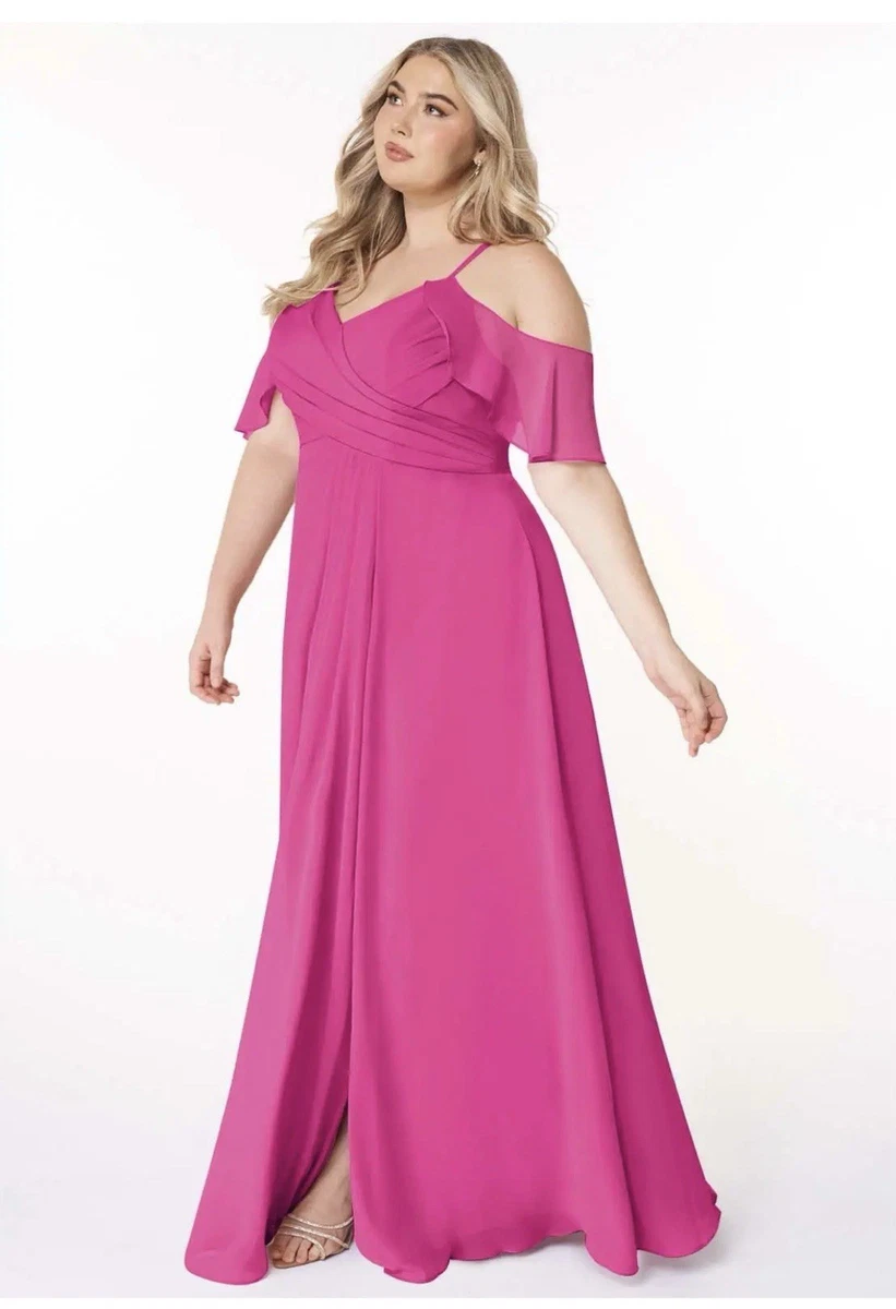 hot pink plus size bridesmaid dresses Halter Sleeveless Chiffon Plus Size Bridesmaid Dress