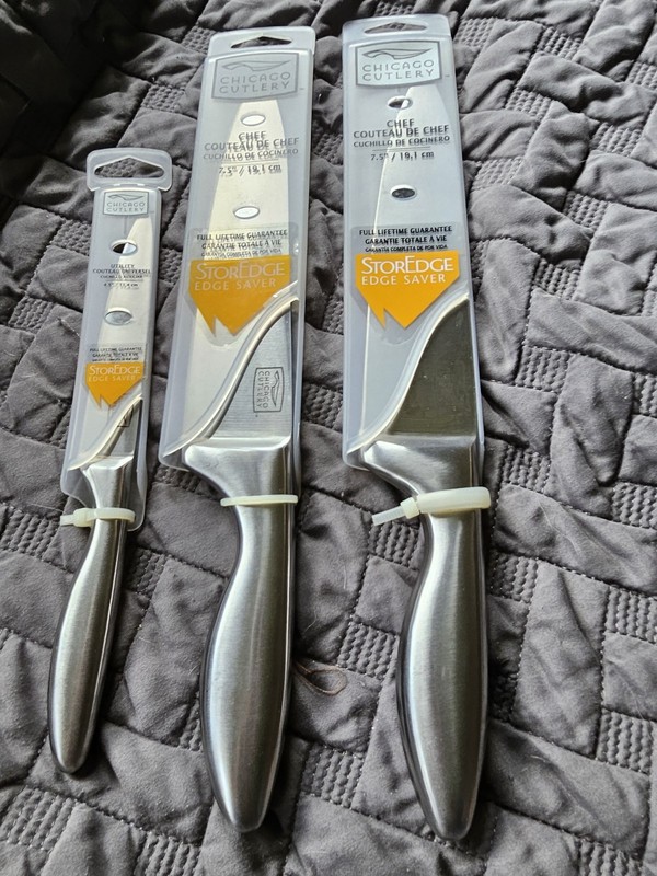 3 Vintage New Chicago Cutlery Knives 2 Chef 7.5" Utility 4.5" Knives stainless