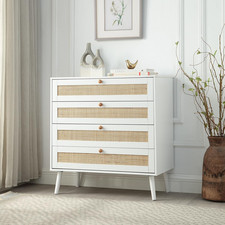 Chest of Drawers 4 Drawer Rattan White Wooden Bedroom Storage Rustic Unit Modern