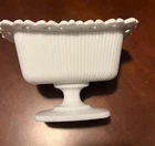 Vintage Indiana Glass Open Lace Edge Pedestal Dish Milk Glass Rectangle Dish