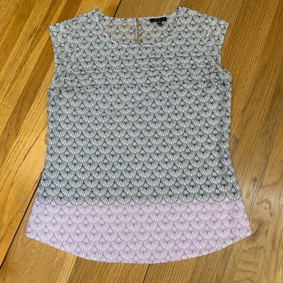 The Limited Womens Size Small Black Purple Fan Scallop Print Sleeveless Blouse