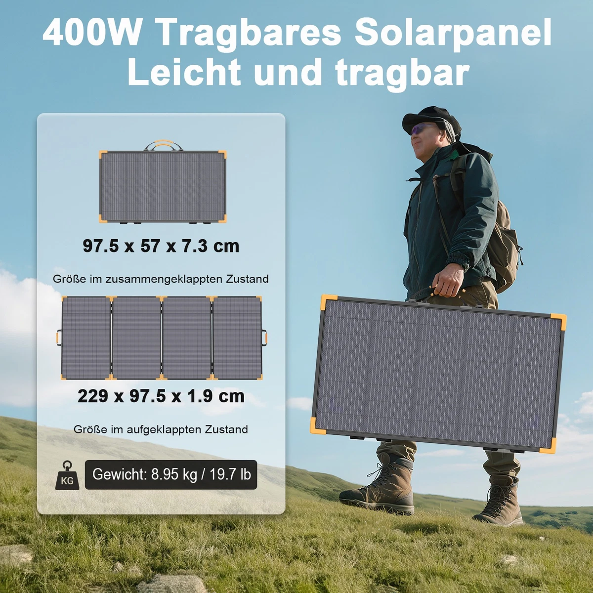 Solar Panel 400W Solarpanel Faltbar Solarmodul Kits für Outdoor Camping MHPOWOS
