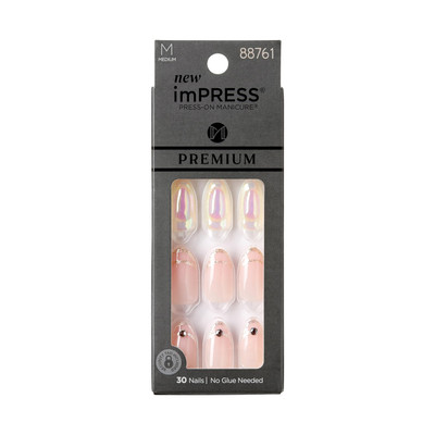 Pink Press On Nails Kit Medium Length Aurora Design 30 Count Easy Application