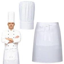 Kitchen Supply Tall Chef Hat and Half Bistro Apron, Adjustable Bib Cooking Ap...