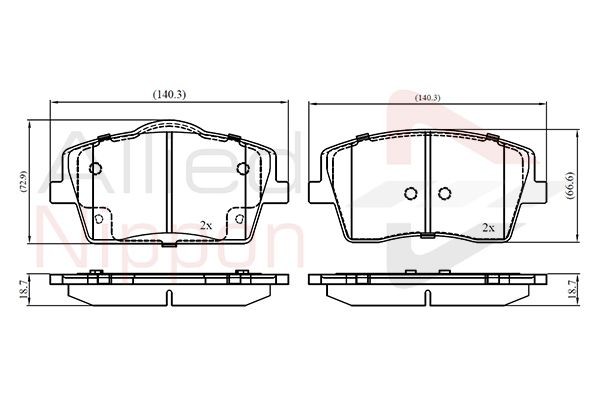Brake Pad Set Front 140.6 mm Length Fits Volvo XC40 ALLIED NIPPON ADB02394