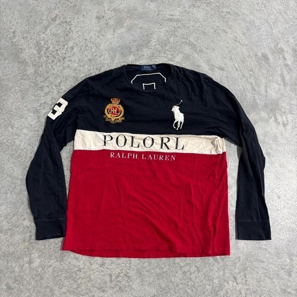 Polo Ralph Lauren Vintage Color Block Long Sleeve Navy White Red Size Large 3