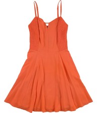 GUESS Womens Smocked Fit & Flare Dress, Orange, Small