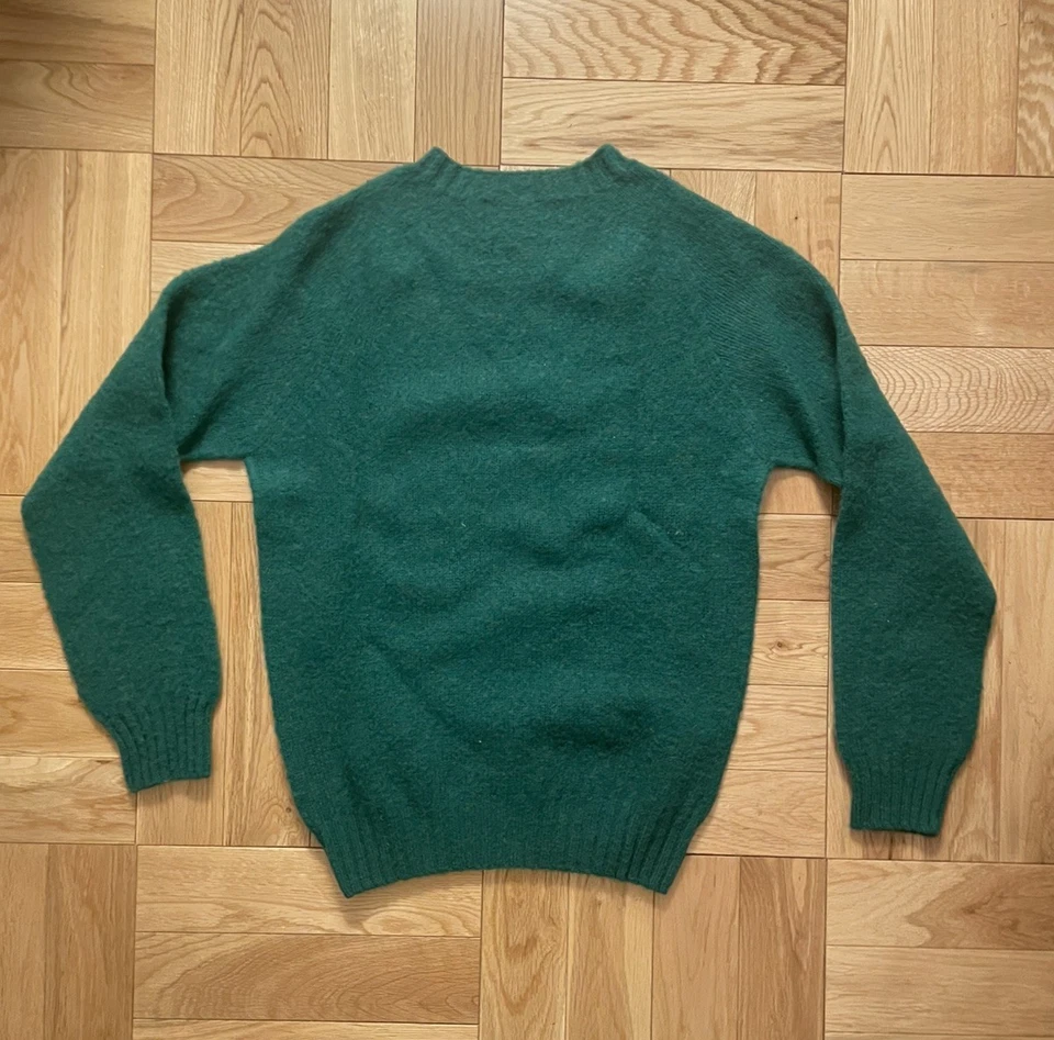 Harley of Scotland - Suéter de lana Shaggy Shetland verde talla pequeña Foto 4 de 4