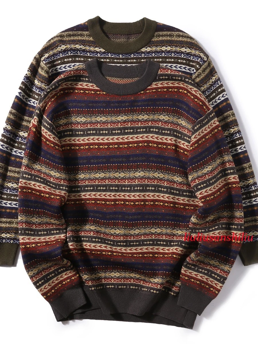 Women's Knitting Sweater Crew Neck Knitwear Retro Ethnic Pullover Fashion Retro
