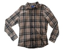 Jack  Jones Men's Size L Long Sleeve Button Up Tan Black Plaid 100 Cotton