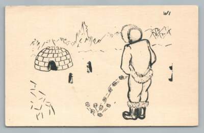 Eskimo Peeing Ice Cubes ~ Vintage Arctic Humor Comic Postcard ~1940s