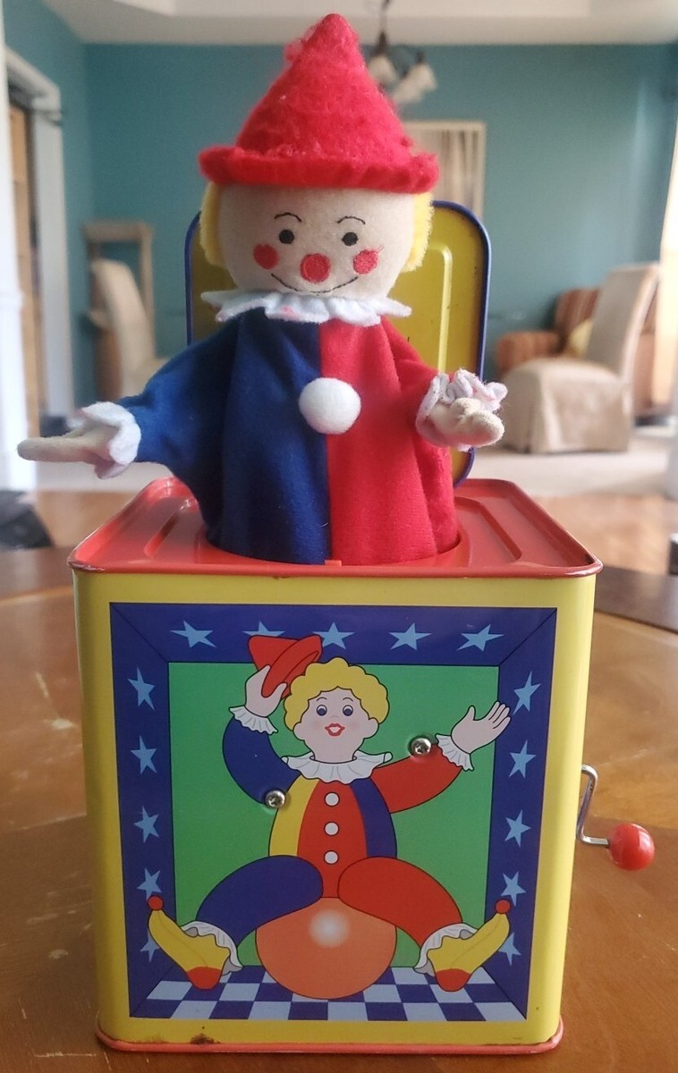 Vintage Jack In The Box Clown Tin Wind-up Mechanism Works