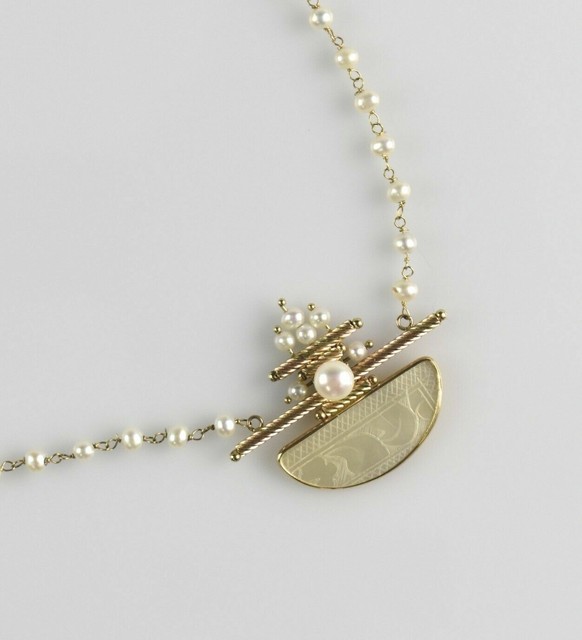 Donna Chambers 14K Gold & Antique Asian Mother of Pearl Casino Chip Necklace eBay