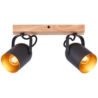 Brilliant Tronte Spotbalken 2Flg Gold/Schwarz/Holz, Metall/Holz, 2X D45, E14, 28