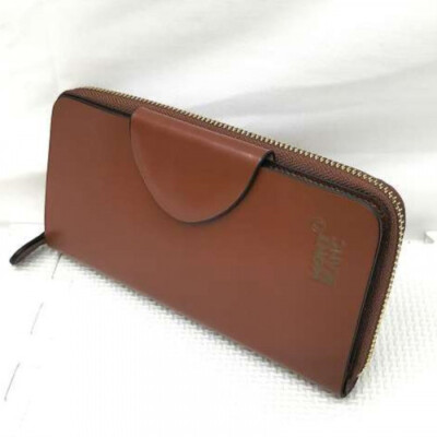 Montblanc Brown Leather Zip-Around Long Wallet [Rank B] Limited
