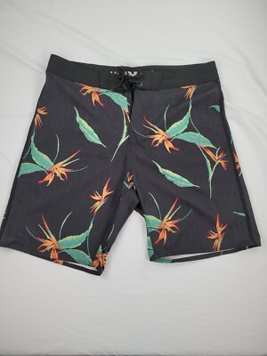 Surf Style Size 34 Board Shorts SwimTrunks Mens Hawaiian Floral Black