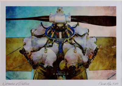 781069 Antiker Radialmotor mit Requisite Aquarellbild limitierte Auflage A3