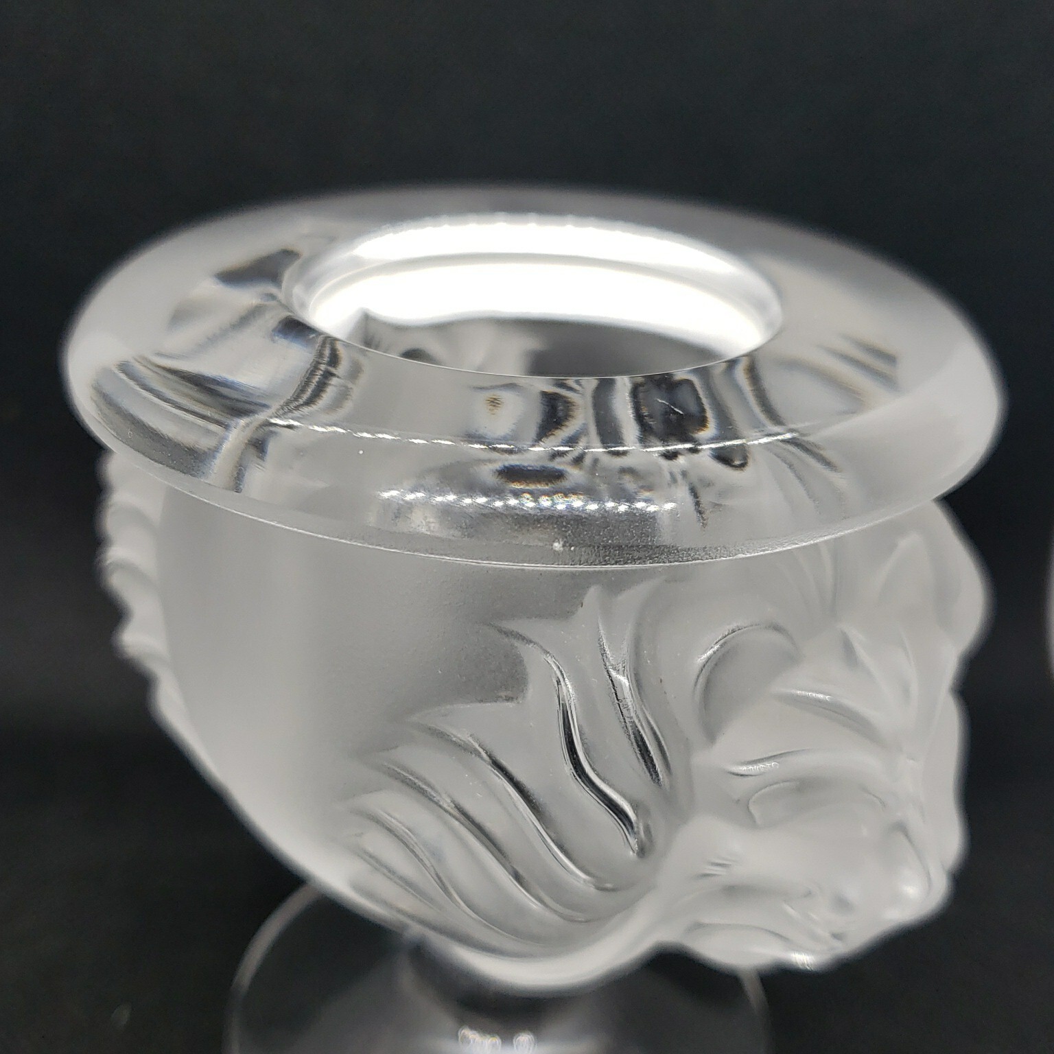 Lalique Tete De Crystal Frosted Lion Head  Cigarette, Lighter or Match Holder