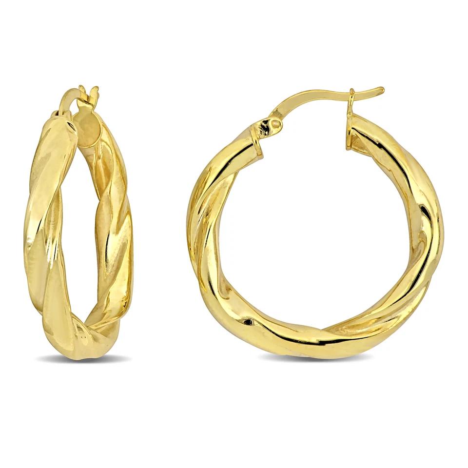 Amour Yellow Plated Silver 30x4mm Round Twist Hoop Earrings
