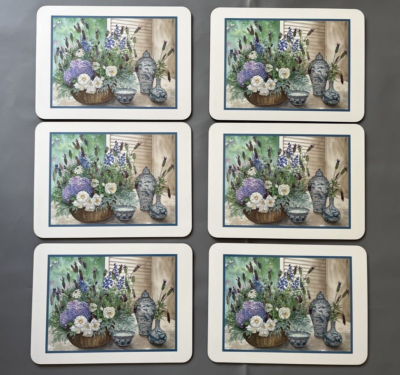 Set of 6 Jason Placemats Flower Lavender Basket Porcelain Ware