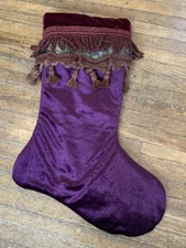 Christmas Stocking Burgandy Plum Tassel Fringe Braid Large