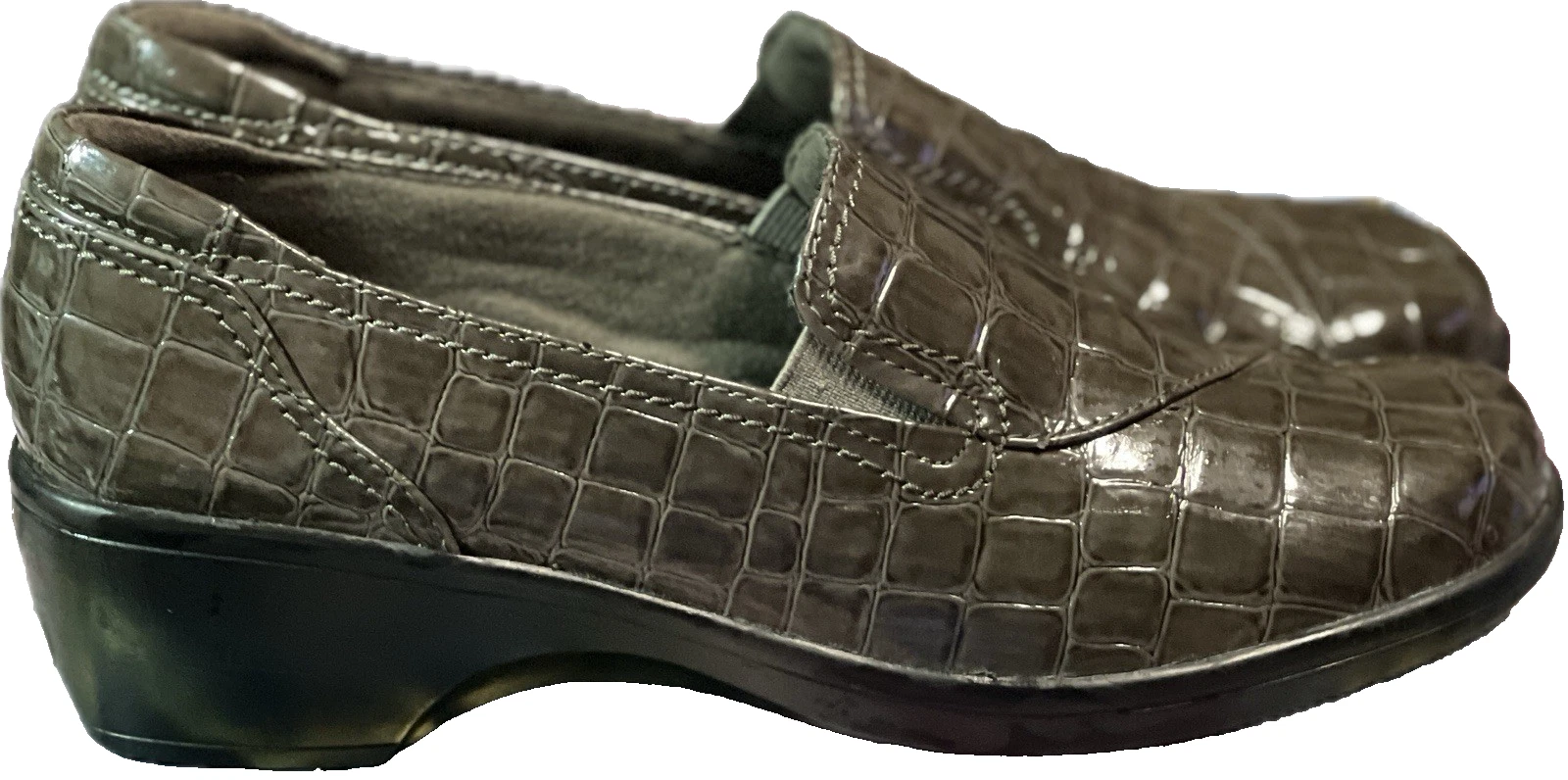 Mocassino donna Clarks Bendables taglia 6 5 M ecopelle coccodrillo goffrato marrone