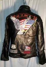 BIKER JACKET DIAMOND PLATE ROCK DESIGN GENUINE BUFFALO LEATHER SIZE LARGE