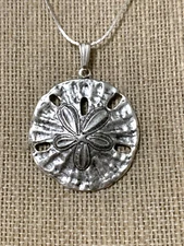 NEW  LISTING**HUGE SALE** SILVER SAND DOLLAR SHELL NECKLACE W/18" CHAIN-NEW