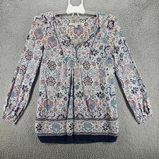 Max Studio Women's Small Top Blouse Long Sleeve Floral Print Soft Casual Sz S