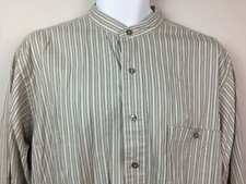 Van Heusen Mens Beige Striped Button-Front Shirt Size 16.5 32/33