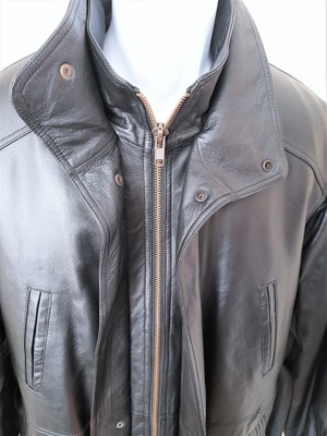 Black Leather Jacket Coat Zip Front 