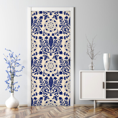 Vector damask Bubble Free Door sticker purple and golden Decal self-adhesive