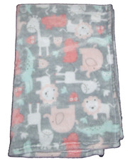 Baby Starters Gray Jungle Safari Animals Girl Blanket Pink Green White 30x40"