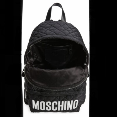 New! Moschino X Large Quilted Nylon Logo Backpack Black  display picture 3