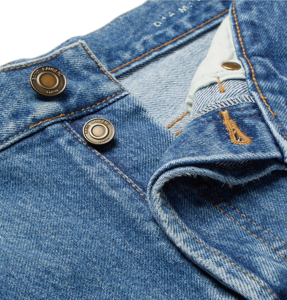 Jeans Saint Laurent D14 vintage in denim blu ricamato taglia 30 nuovi con etichette $690