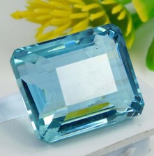 CERTIFIED 80.00 Ct Natural Santa Maria Blue Aquamarine Emerald Cut Gemstone