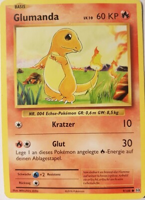 Pokemon Karte Glumanda 9/108 Evolution Deutsch, gebraucht