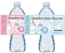 20 BLUE ELEPHANT OR PINK ELEPHANT BABY SHOWER FAVORS WATER BOTTLE LABELS GLOSSY