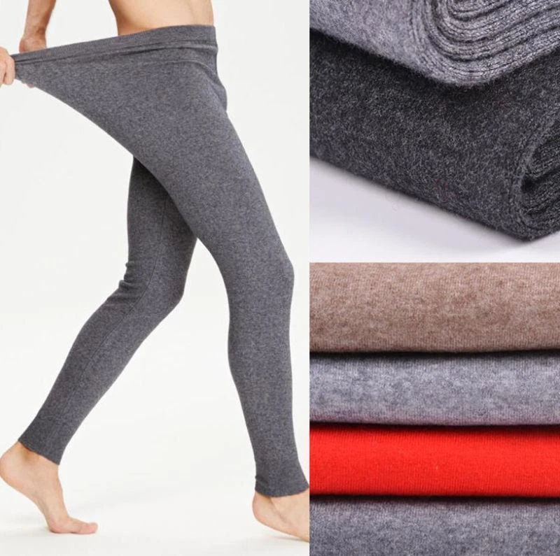 Mens Cashmere Wool Thermal Underwear Winter Warm Thin Knitted Long Johns  Pants