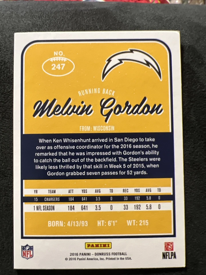 2016 Donruss Melvin Gordon San Diego Chargers #247 - Image 2 of 2