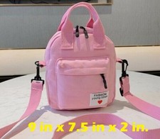 Pink Cotton Canvas Mini Pack Bag Front Zip Pocket Shoulder Bags Date Bag Love