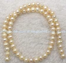 Genuine 7-8/8-9/9-10mm White Freshwater Cultured Pearl Loose Beads 15" Strand