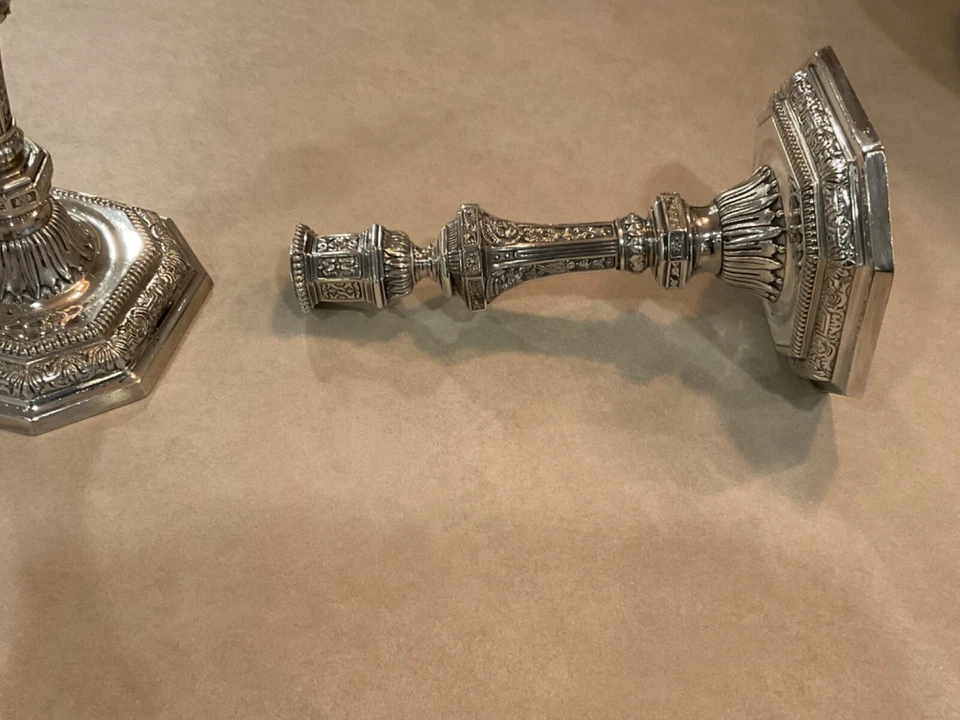 2 candelabros de bronce plateado francés vintage Christofle Regence St Duperier Foto 3 de 4