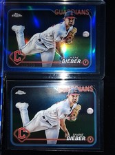 Shane Bieber 2024 Topps Chrome #149 True Blue Refractor - Cleveland Guardians