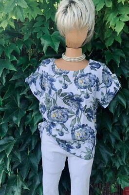 Nada del Riccio 100 % Leinen Bluse Top Oversize Tunika Kurz Arm A-Linie Gr. M/L