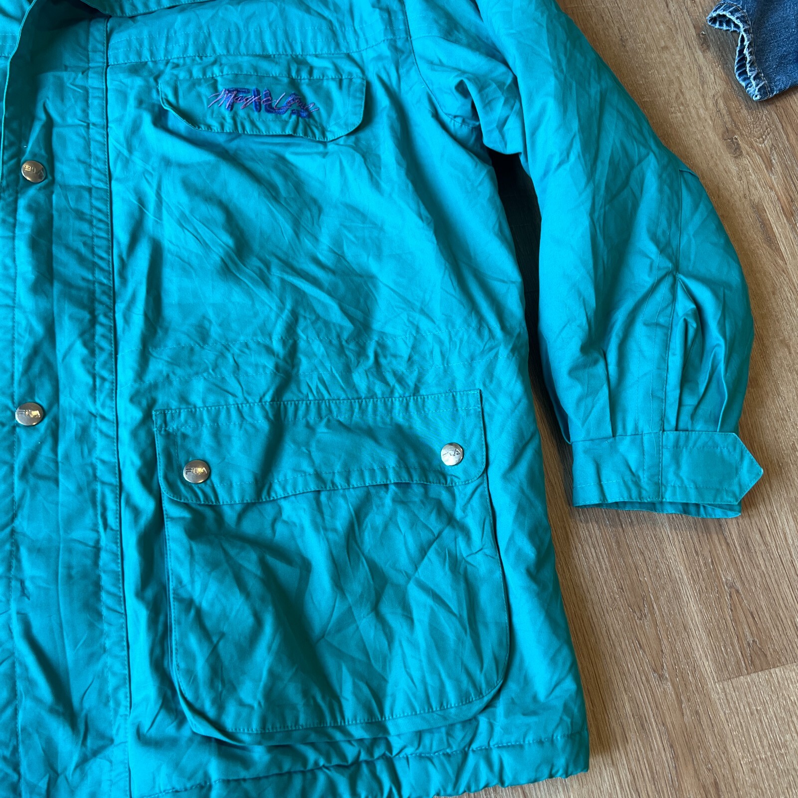 Cappotto FILA Magic Line anni 90 80 vintage verde blu uomo giacca cappuccio termico 2XL