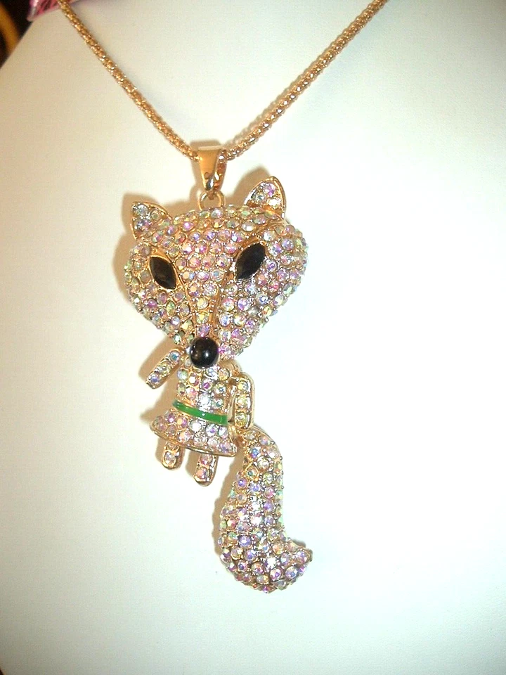 Betsey Johnson COLLAR COLGANTE FALDA PEQUEÑA COLA CABEZA GRANDE ZORRO CRISTAL PAVÉ IMITACIÓN Foto 3 de 4