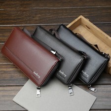 Mens Long Wallet PU Leather Clutch Card Holder Phone Pouch Wristlet Handbag Gift